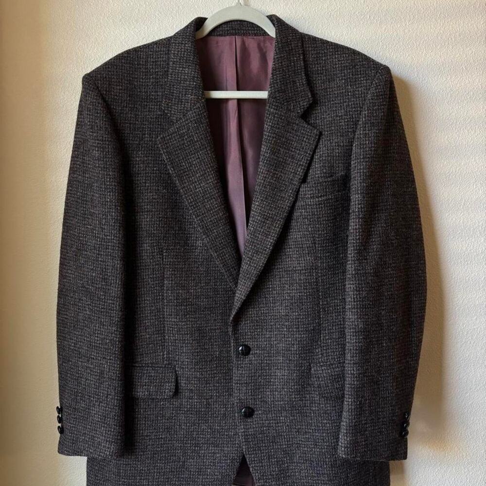 Vintage Harris Tweed 100% Wool Brown Tweed Blazer 42 Tall Academia Old Money